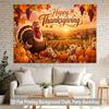 piece of 2D flat background fabric Thanksgiving pumpkin turkey beautiful manor scenery background bannerPMJ