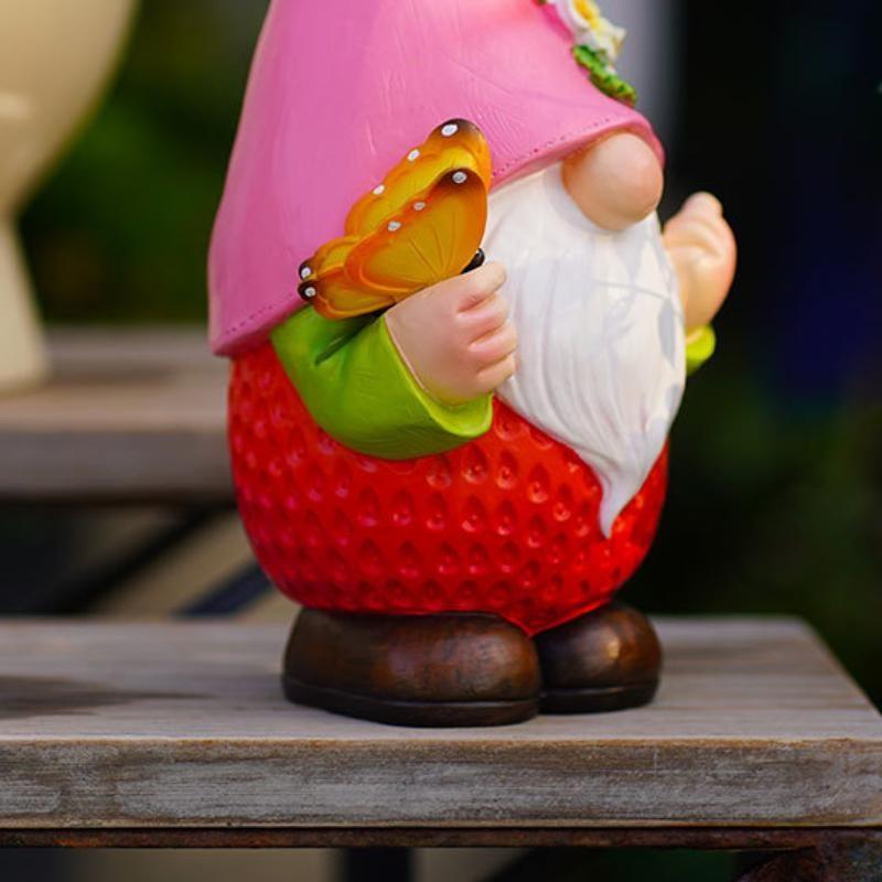 Watermelon Faceless Dwarf Sculpture Resin Solar Lamp Ornaments Outdoor Cute Fruit Spirit Statue Butterfly Flower Garden Crafts