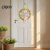 Rustic Farmhouse Wall Art Autumn Harvest Wooden Wreath Pendant, Front Door Hanging Ornaments with Hemp Rope, Natural Wood Fall Sign Pumpkins