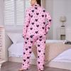 Plus-Size Women's Heart-Print Cardigan Collared Long-Sleeve Long-Pants Pajama Set for Women