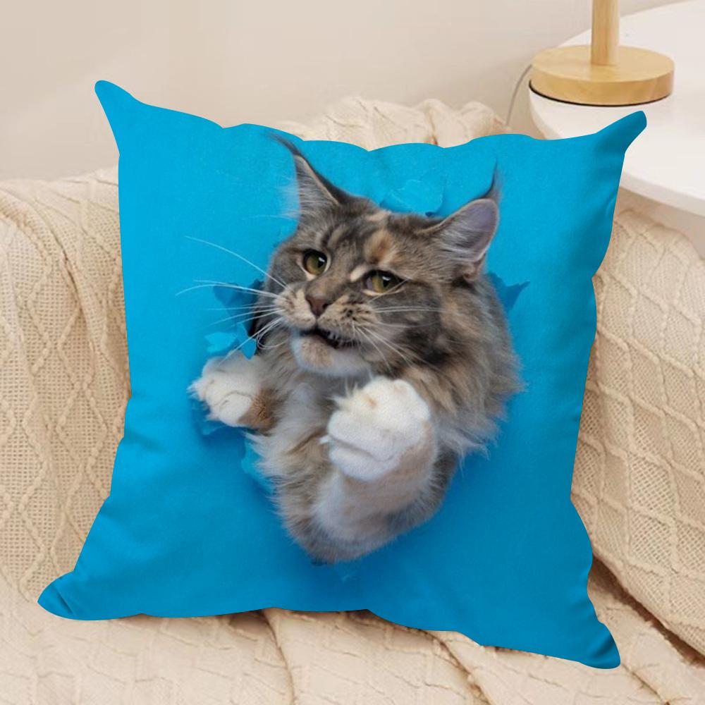 Cute Naughty Cats Dogs Cushion Cover Soft Plush DoubleSided Printed Sofa Pillow Cushion Cover AllSeason Durable Decor Gift