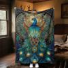 1PC Peacock Stained Glass Outdoor Flannel Blanket  Soft Plush Decor for Picnics, camping,Bedroom, Playroom, Lightweight , All Season1194A