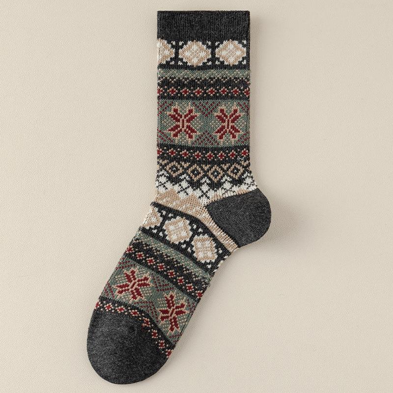 1 Pair Men Socks Cotton Autumn and Winter Thicken Warm Retro Ethnic Style Double-needle Medium Tube Socks