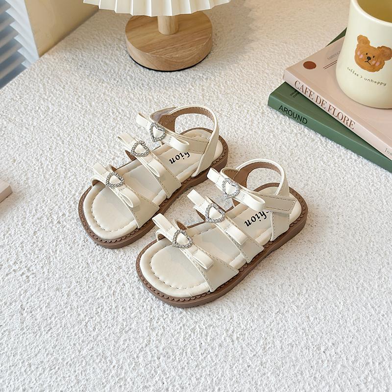 Girls Beach Shoes Open Toes Sweet Bows Kids Sandals Hook&loop Versatile 2025 Summer New Children Princess Shoes Toes Capped Ins