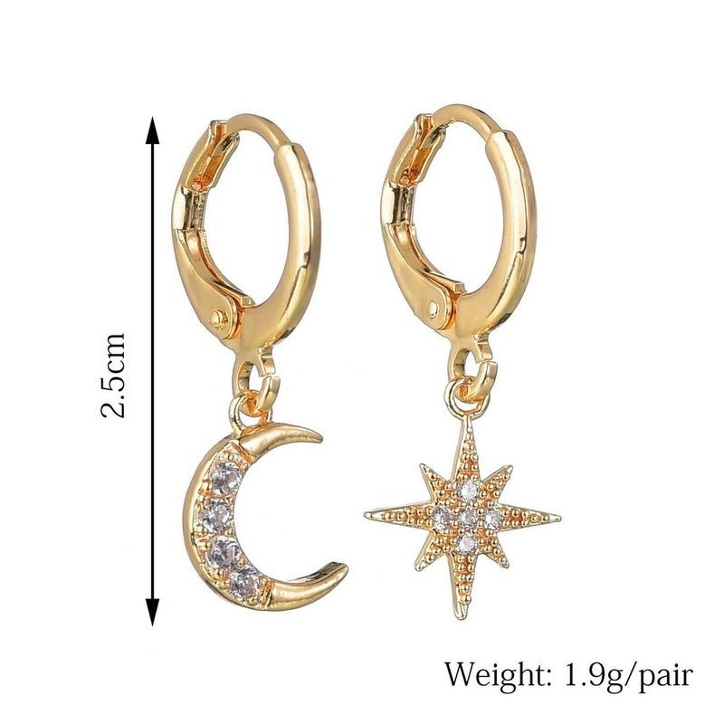 Orecchini Borchie A Forma Di Luna E Stelle - Oro, Dainty Threader, Gioielli Da Sposa Per Donne