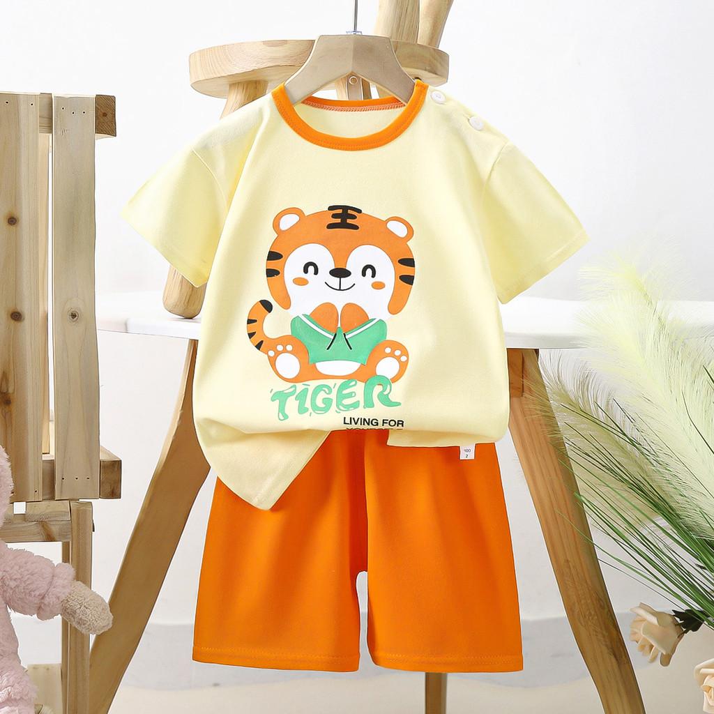 Cartoon Animal Kids Short Sleeve Cotton Pajamas Sets For Summer Playtime