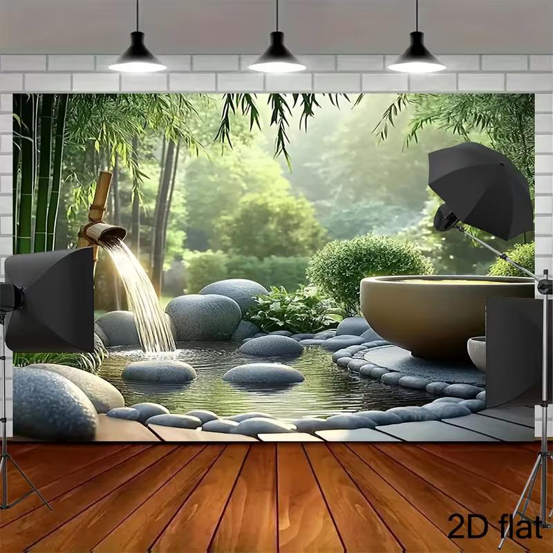 

2D Relaxing Zen Garden with Bamboo, Stones & Water Background 47.2x31.5inch/120*80cm