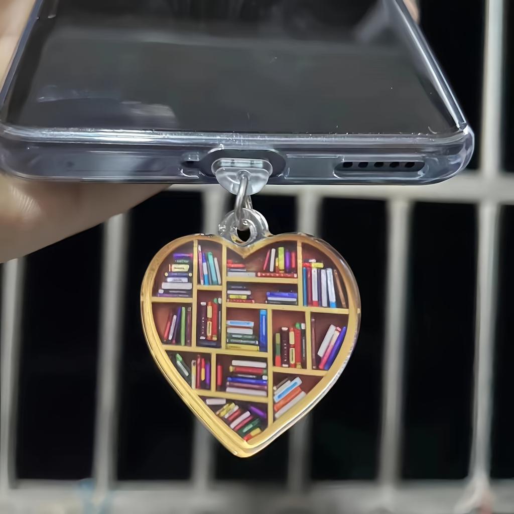Acryl Valentinstag Thema Herz Bücherregal Handy Staubschutzstecker, Kompatibel mit IPhone/Typ-C Anschluss