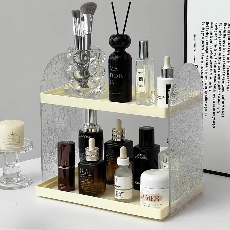 

Luxury 2 Layers Cosmetics Rack Organizer Makeup Storage Rack Acrylic Transparent Dressing Table Perfume Skin Care Storage Shelf білий