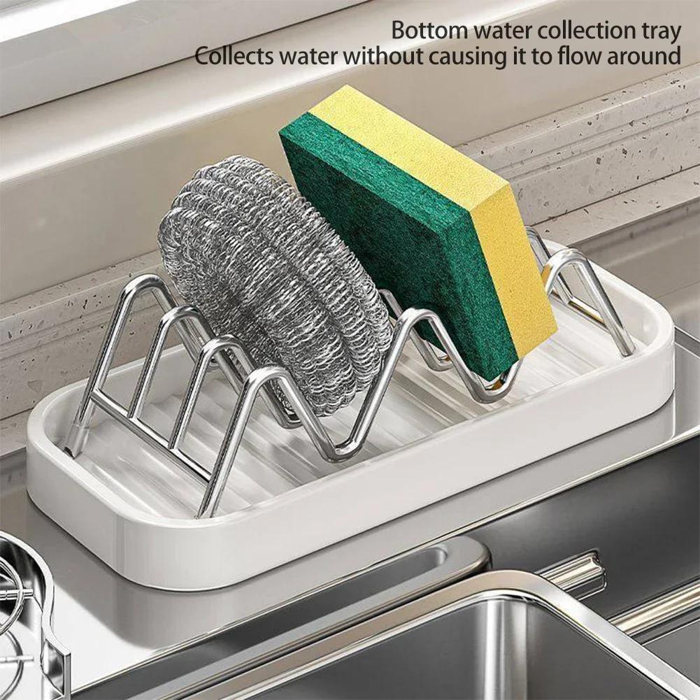 Bathroom Countertop Soap Holder Stainless Steel Soap & Kitchen Sponge Draining Storage Rack Easy To Clean Organizer