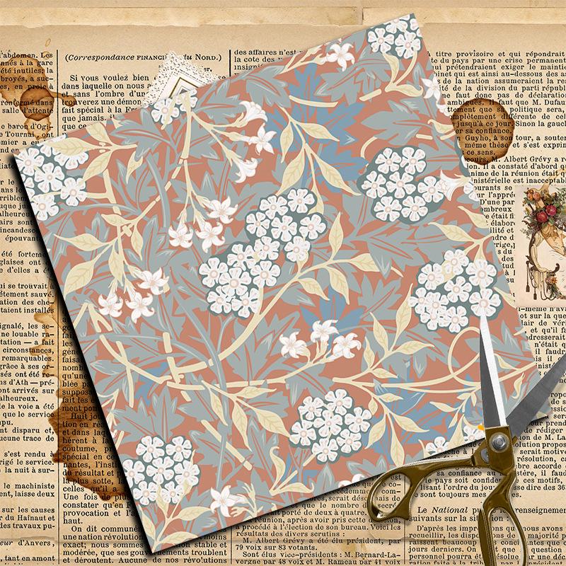 12 Sheets William Morris Patterned Paper with Double-sided Tape, Foldable Stickers, Gift Box Decoration, and Background Pattern