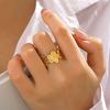 Stainless Steel Flower Adjustable Opening Rings Golden Plated Waterproof Finger Jewelry For Women Wedding Exquisite Gifts