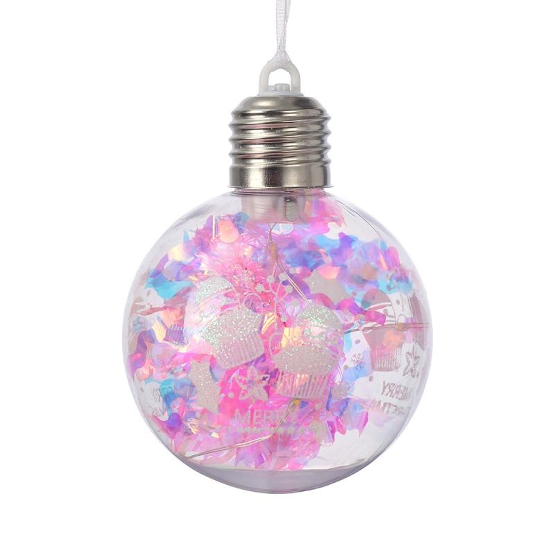 

1Pcs LED Light Bulb Christmas Decoration Xmas Ball Tree Hanging Ornament for Home Room Decor DIY New Year 2025 Gift Supplies розовый