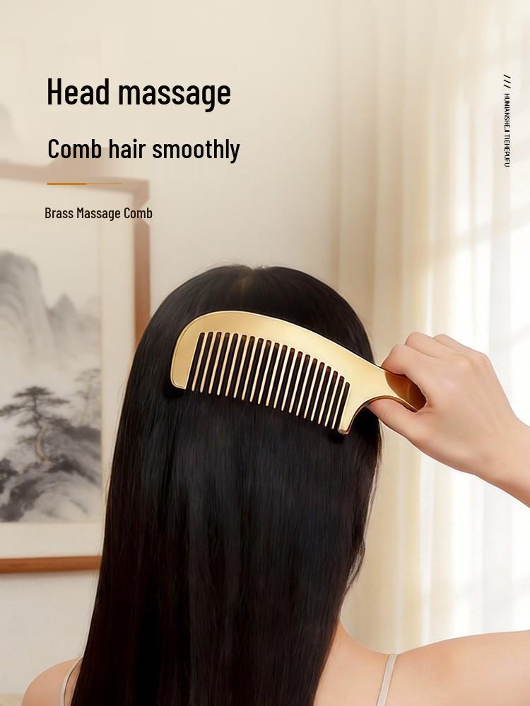 Durable Pure Brass Anti-static Scalp Therapy Comb for Hair Loss Prevention