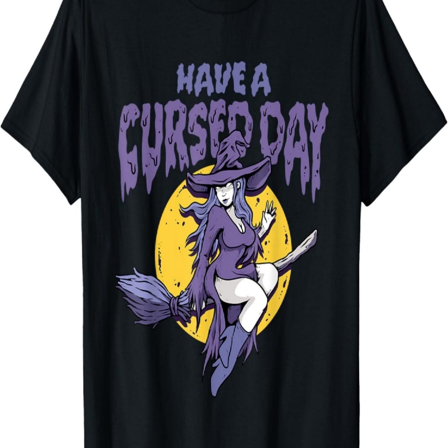 Funny Halloween Witch Riding Brooms Have a Cursed Day Wiccan T-Shirt S чёрный