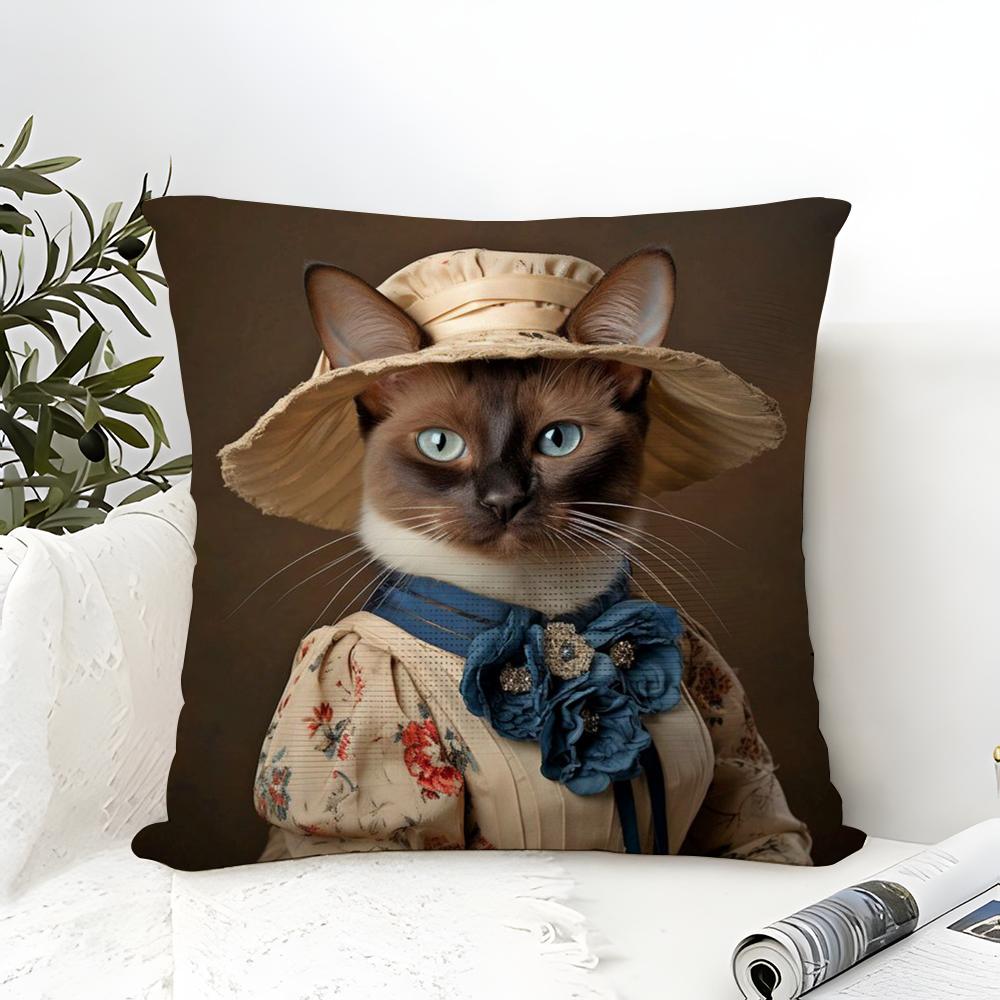 Renaissance Royal Cat Funny Pillow Case Cotton Linen Fabric Square Zipper Pillowcase Home Decorative Living Room