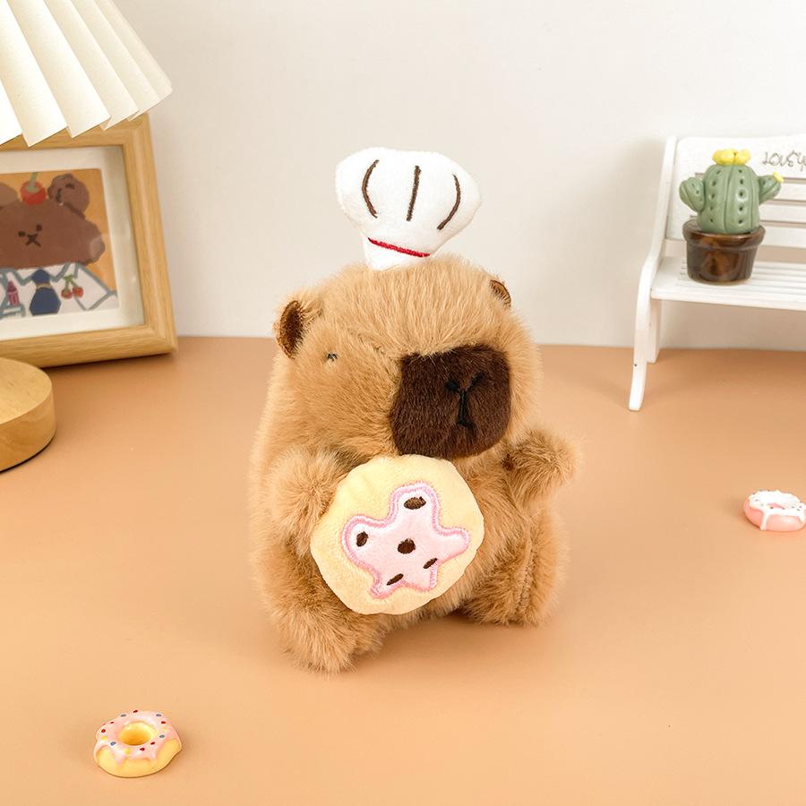 

Cartoon Chef Capybara Doll Bag Pendant Plush Toy Fries Burger Capibara Hanging Ornament Doll Gift height about 15cm