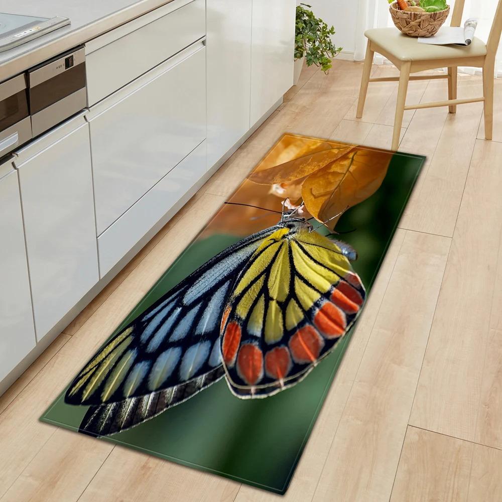 Butterfly Flower Pattern Home Kitchen Floor Mat Door Front Decoration Floor Mat