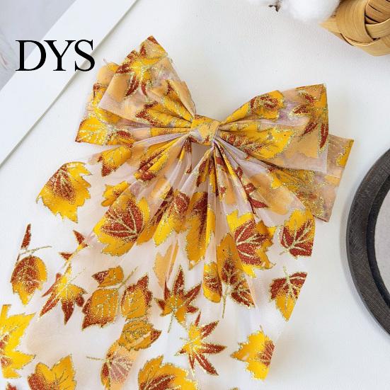 Fall Outfit Accessories Maple Leaf Hair Bows for Women Girls, Autumn Leaves Clips, Large Bowknot Ponytail Holder Barrettes, Gold Hairpin with