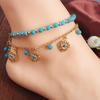 Double Layer Flower Artifical Turquoise Beads Women Ankle Bracelet Barefoot Sandal Beach Sea Foot
