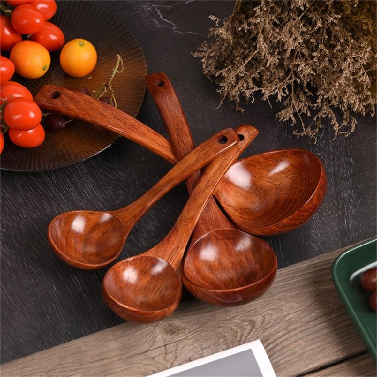 Curving Handle Wooden Kitchens Spoon For Soup Porridge Stirring Serving Heat Resistant Solid Wood Utensils Japanese Style Designs