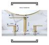 Basin Faucet Brushed Gold Brass Bathroom Sink Faucet 3 Hole Widespread Basin Mixer Double Handle Hot  Cold Water Tap New Arrival