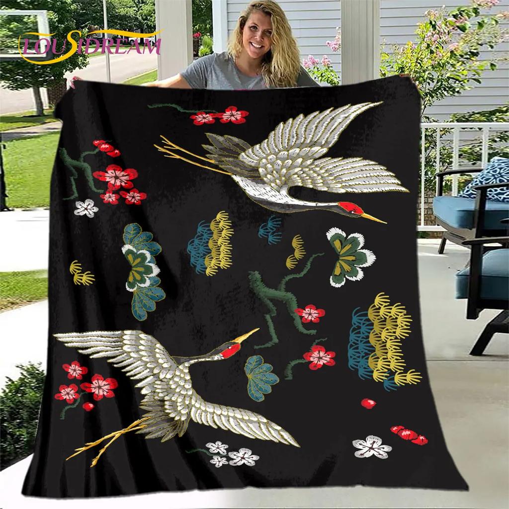 3D Classical Chinese Crane Blanket,Flannel Blanket Throw Blanket,Warm Blanket for Home Living Room Bedroom Beds Sofa Picnic Kid