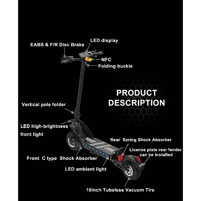 DT10 E-Scooters Peak 1400W Motor 48V 15.6AH  Battery Dual Suspension Electric Scooter 10-Inch Tire Fold Off-Road Scooters Electric