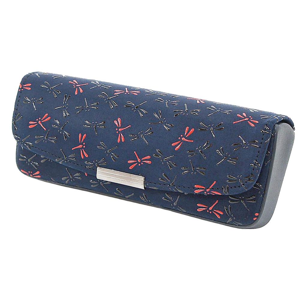 Inden Glasses Case Deerskin Nagomi Dragonfly Pattern Navy X Black Red Lacquer 7523 [Indenya]