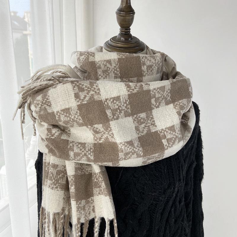 Scarf Women's Autumn and Winter Advanced Sense Thickened Warm Shawl New Imitation Cashmere Plaid Scarf