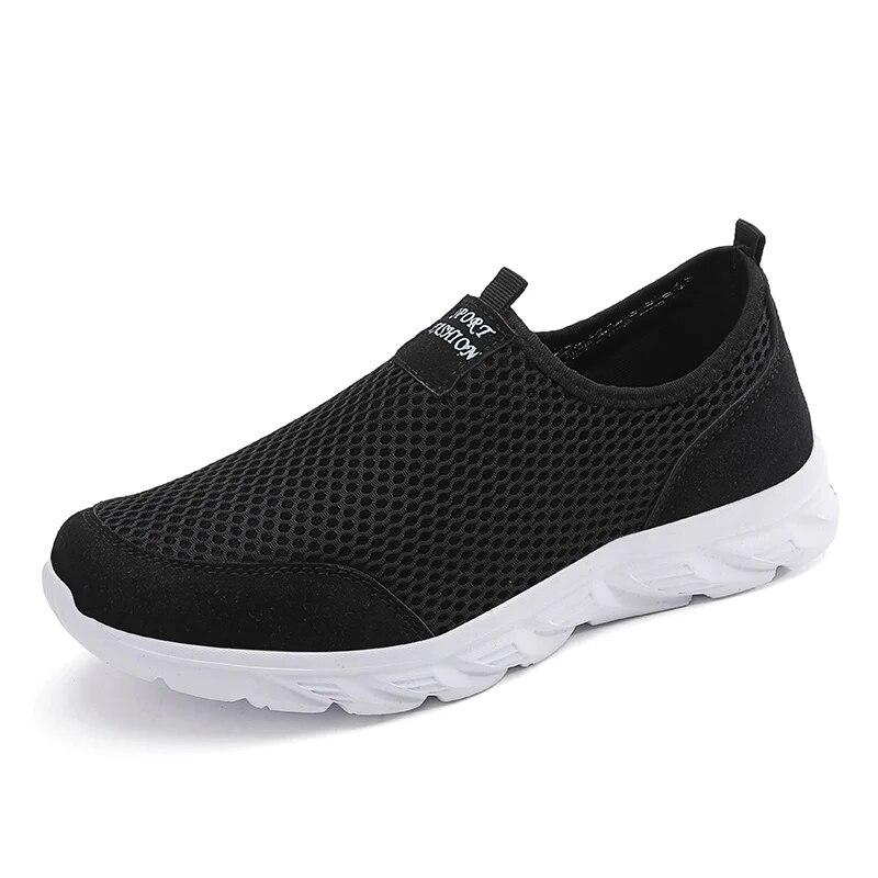 Men Shoes Summer Breathable Mesh Soft Lightweight Walking Casual Travel Shoes Male Loafers Slip-On Sneakers Big Size 39-46