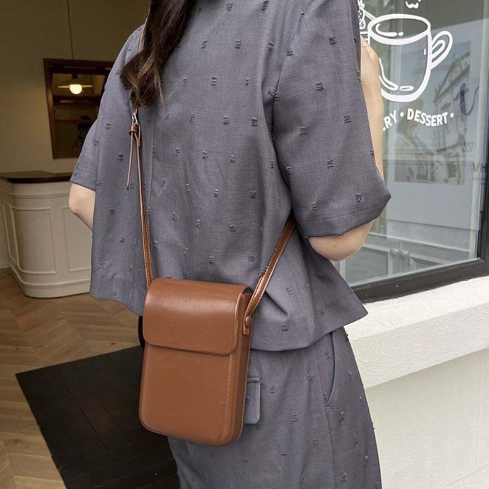 PU Leather Flap Crossbody Bags Simple Solid Phone Wallet Women Handbags Vertical Large Capacity Phone Shoulder Purses