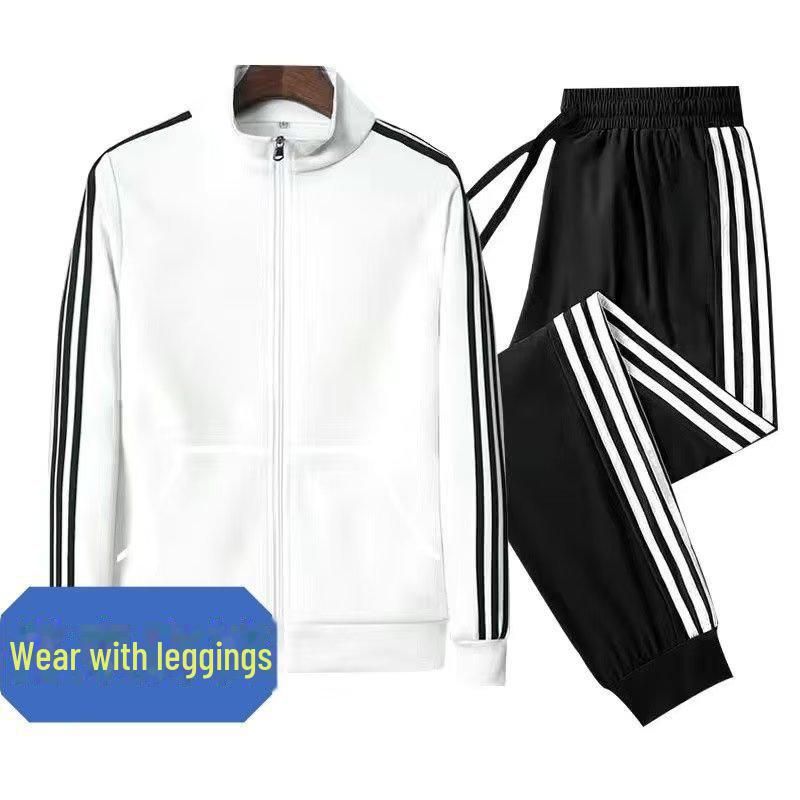 Frühling Herbst Herren Stehkragen Sweatshirt & Skinny Jogginghose Zweiteiliges Set 5XL weiß