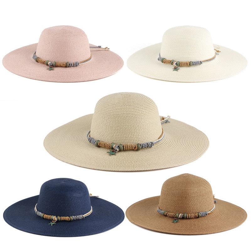 Summer Ladies Outdoor Travel Visor Beach Large Brim Sun Hat Dome Straw Hat