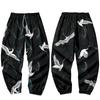 Great Wave of Kanagawa Crane Splicing Printed Casual Beach Harem Pants Men Hip Hop Nine Points Trousers Jogger Sweatpants