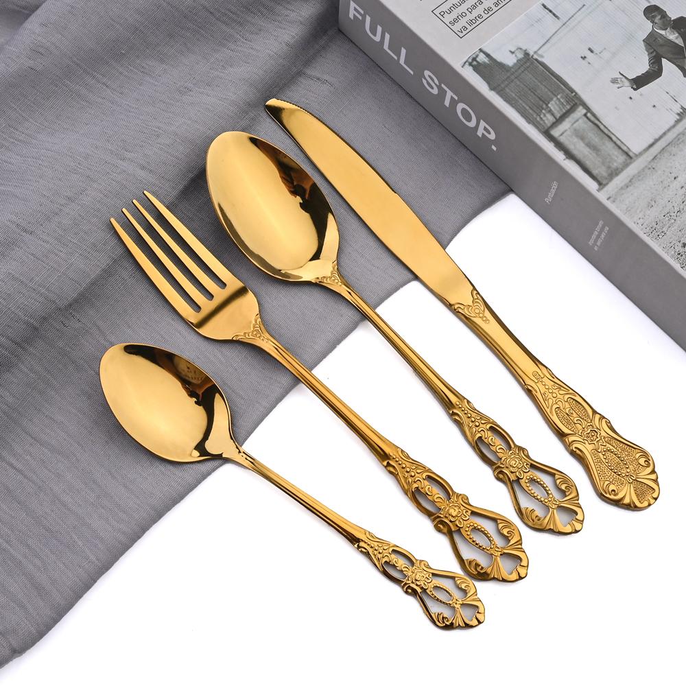 AJOYOUS 30Pcs Cutlery Set Stainless Steel Dinnerware Kitchen Flatware Knife Fork Tea Spoon Western Tableware Mirror Silverware