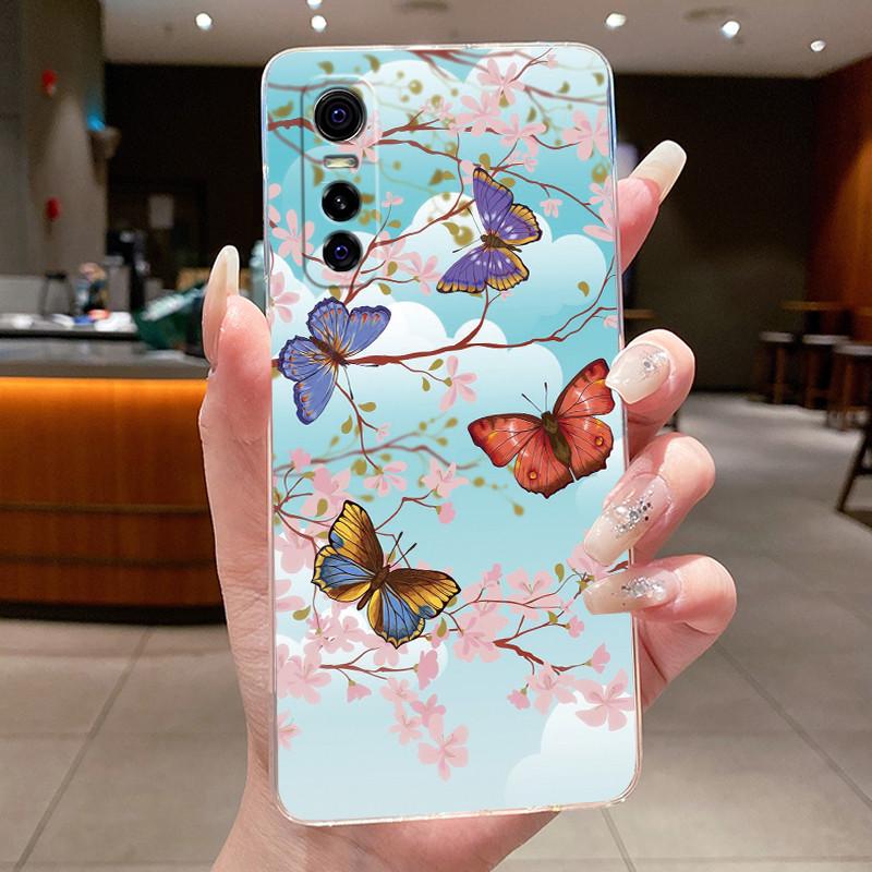 For Vivo Y73S Case Popular Flower Butterfly Phone Case Clear Soft TPU Silicone Back Cover For VivoY73S Y73 S Casing Bumper Shell