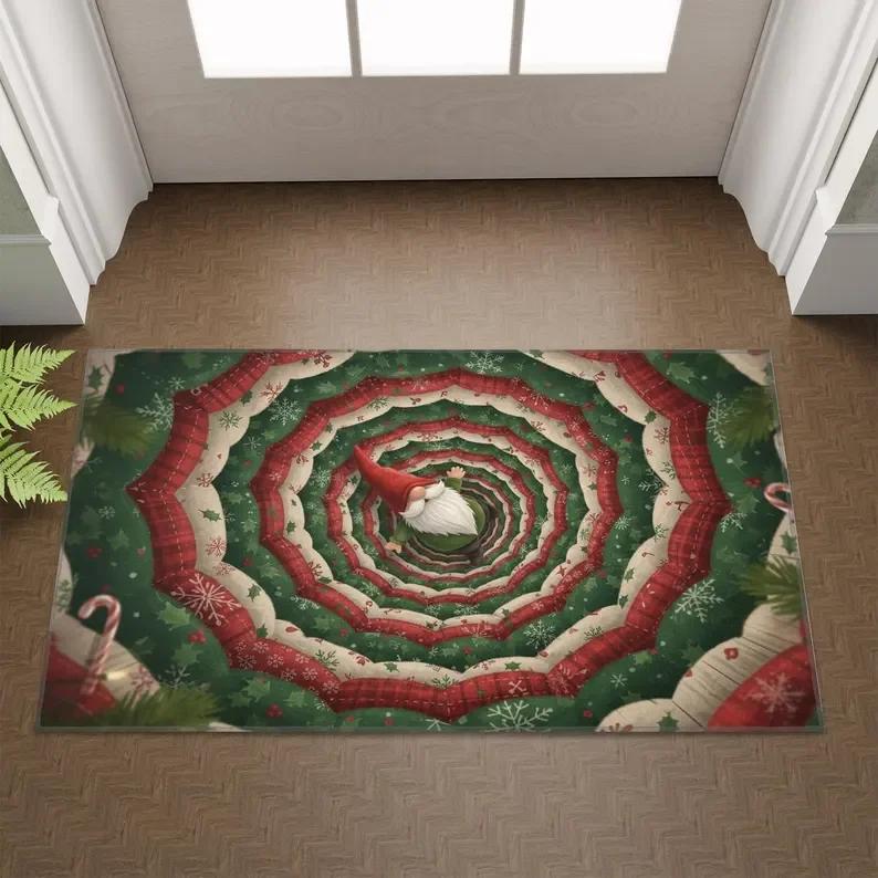 Christmas Gnome Holiday Rug Festive Winter Decoration Rug, Home Decor Rug Xmas Rug Cozy Living Room Rug Seasonal Rugs Decor.