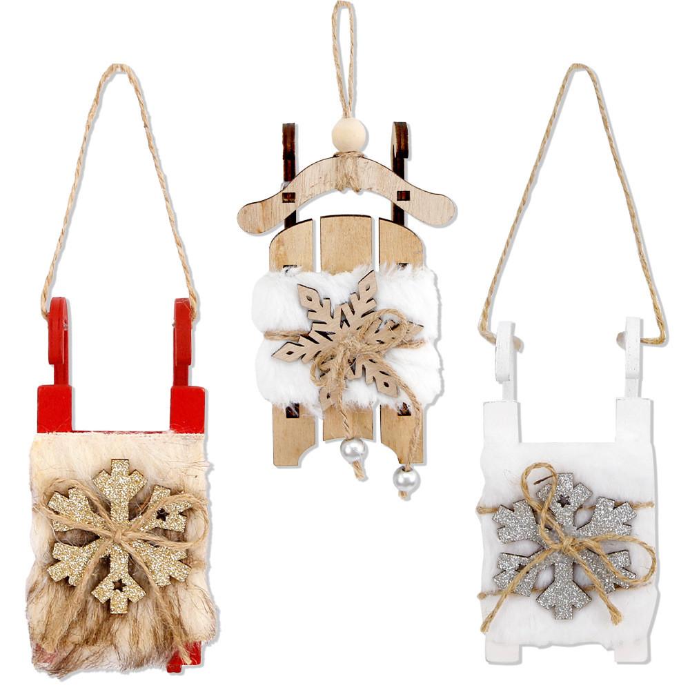 Vintage Inspired Unique Wooden Sled Ornament With Soft Snowflakes Perfect For Christmas Joy
