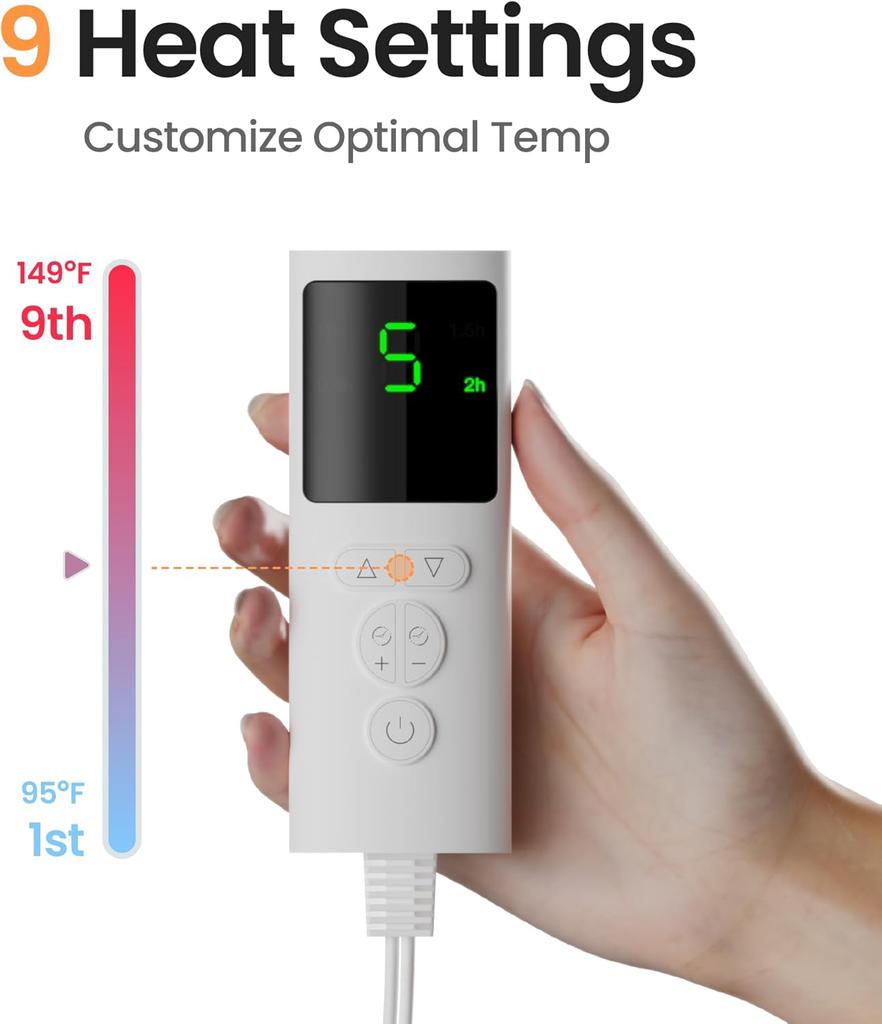 Heating Pad for Back, Neck, Shoulders & Period Cramps, 9 Heat Settings, Auto Shut-Off, Rapid Heating, 12''24'', Velvet-like Fabric