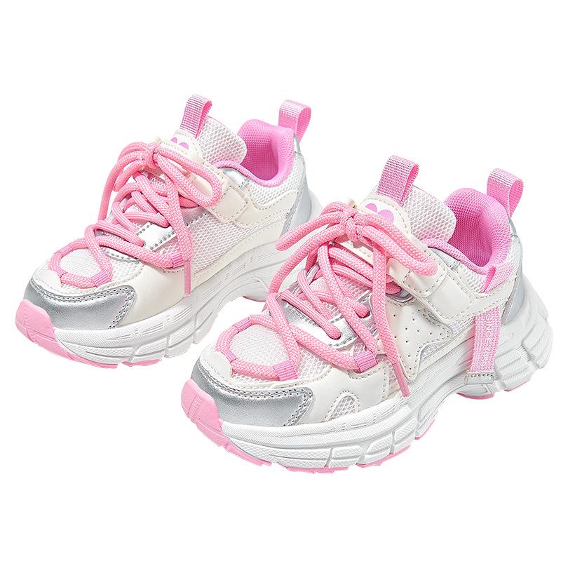 

Girls Trendy Dad Sneakers - Mesh Breathable, Velcro, Comfortable Autumn Campus Shoes 28