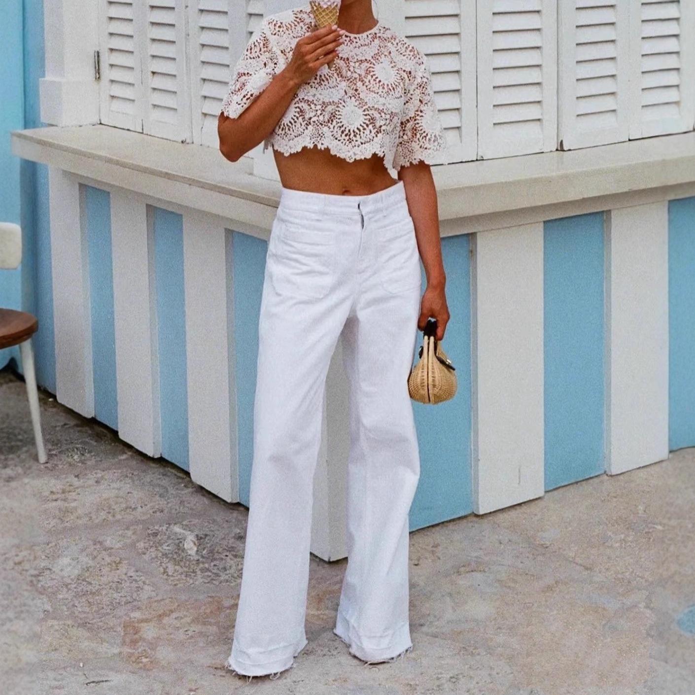 

D Brand Women s Wide-Leg White Jeans, High-Waisted, Loose Fit, Raw Hem, Spring 2026 Collection 28 белый