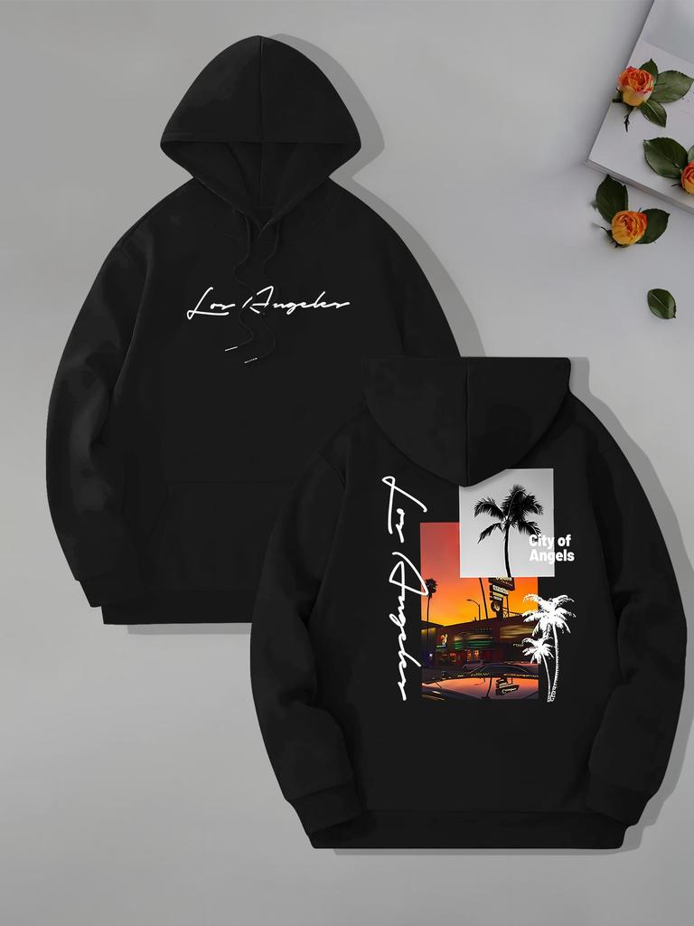 Los Angeles Beach Graphic Pullover Hoodie - Fashion Hoodies for Men with Kangaroo Pocke
