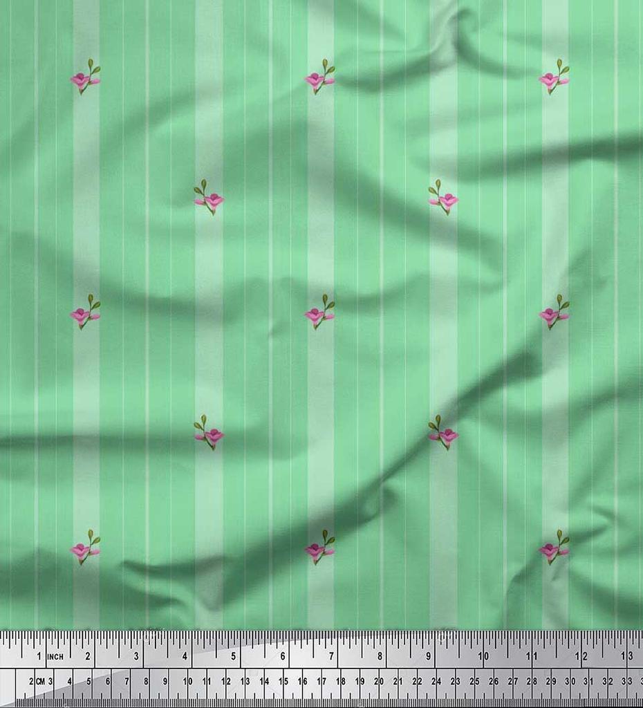 Soimoi Japan Crepe Satin Fabric Artistic Floral & Stripe Fabric Prints By metre 42 Inch