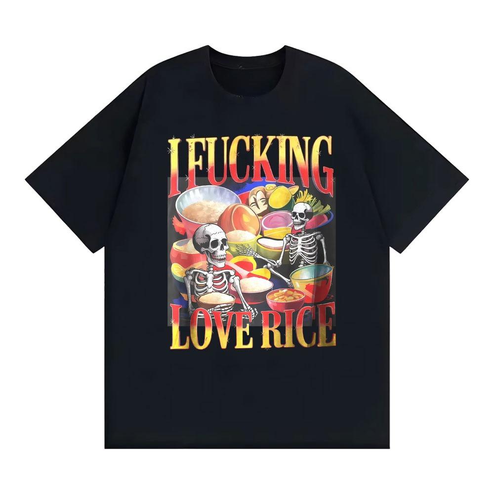 Funny Skeleton Rice Lover Edgy Foodie Meme Graphic Tee Shirt Unisex Unisex Retro High Quality Summer Tshirts Cotton Classic T Shirt