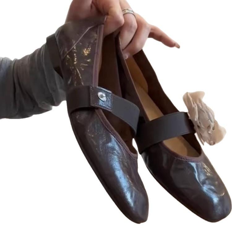 Sheepskin version~ inner height increase 4cm flower Mary Jane shoes women's pure handmade DIY pure handmade removable casual single shoes