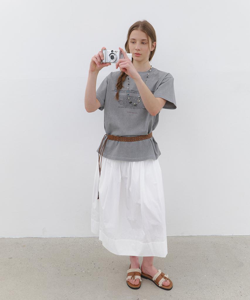 CLUNY Muse Shirring Flare Long Skirt - White