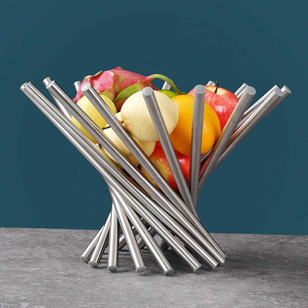 Fruit Basket for Kitchen Counter Stainless Steel Fruit Bowl Folded Rotation Fruit Stand Holder for Home Decor