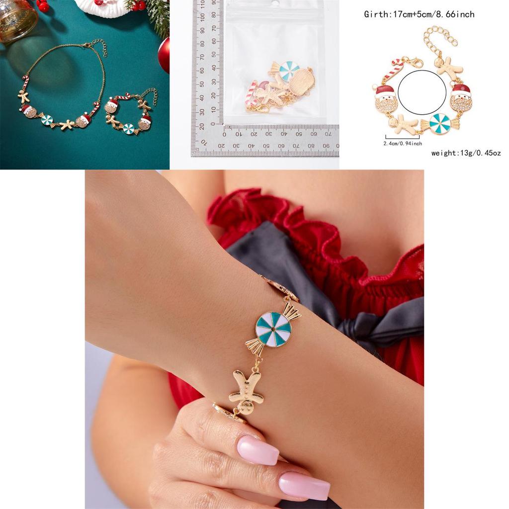 Christmas Jewelry Set With Rhinestone Santa And Gingerbread Pendant For Holiday Gifts