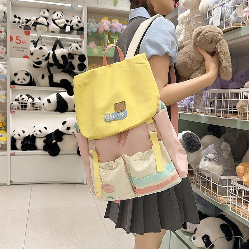 

Dopamine contrasting color junior high school schoolbag female retro flip college style backpack cute small fresh backpack small bag